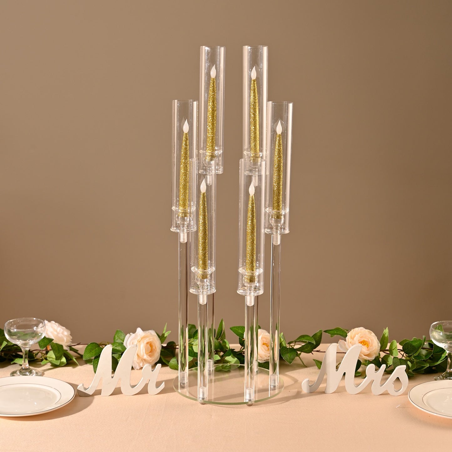10 Pcs Clear 6-Arm Candelabra Taper Candle Holder Wedding Party Dining Table Banquet Christmas Event Decoration
