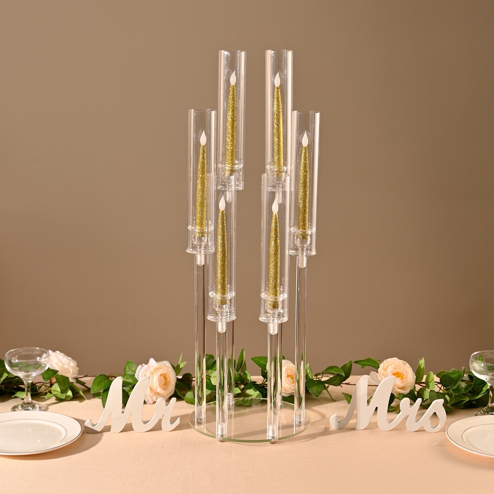 10 Pcs Clear 6-Arm Candelabra Taper Candle Holder Wedding Party Dining Table Banquet Christmas Event Decoration