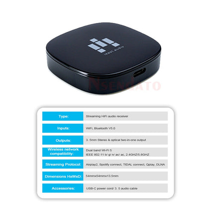 IEAST olio For DLNA Airplay 2 Adapter 2.4G/5G Wireless Wifi Bluetooth5.0 Music Audio MultiRoom Stream Receiver For Spotify alexa