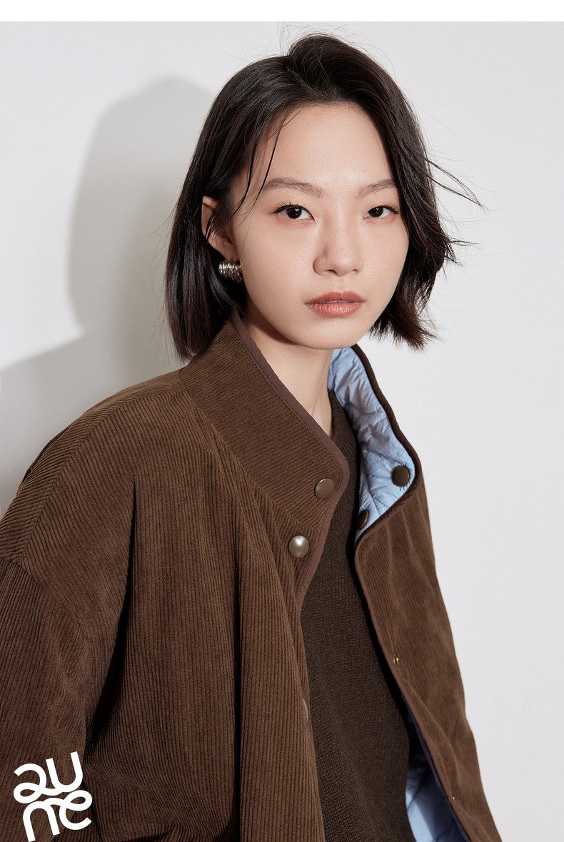 TOYOUTH Women Thick Cotton Coat 2024 Winter Long Sleeve Lapel Collar Contrasting Color Splicing Elegant Outwear Jacket Coat