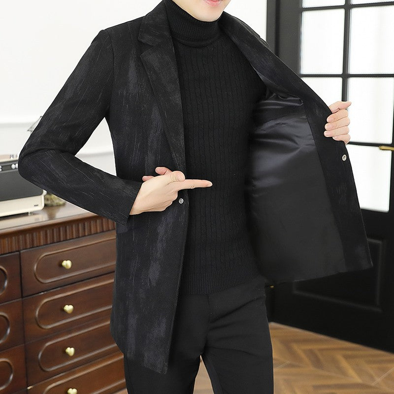 Men's woolen overcoat, mid-length, regular Korean style fashionable and trendy woolen coat jacket for autumn and winter