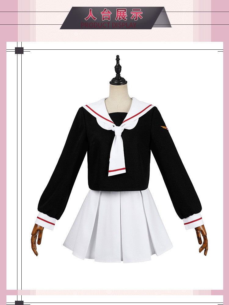 Women Spring Summer Sailor JK Uniform Full Set, Japanese Academy Outfit with Top Pleated Skirt Hat Bow Tie Socks