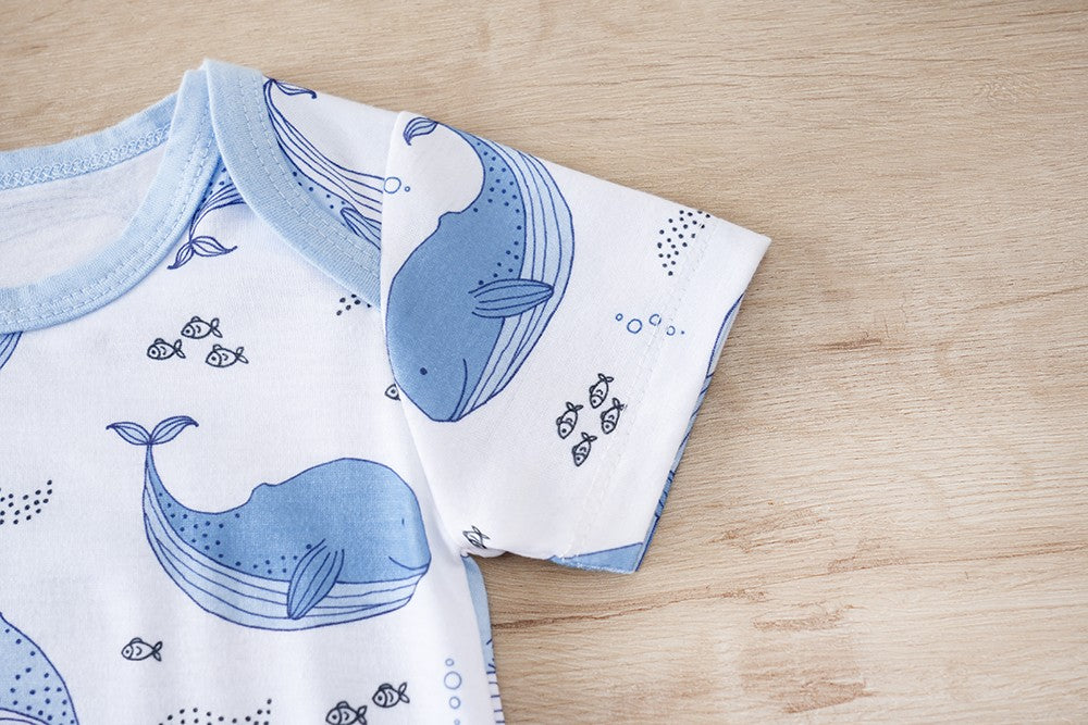 IURNXB Baby Romper Short Sleeve Infant Whale Print Bodysuit Newborn Cartoon Allover Printed Onesie for Boy's Clothing 0-18M