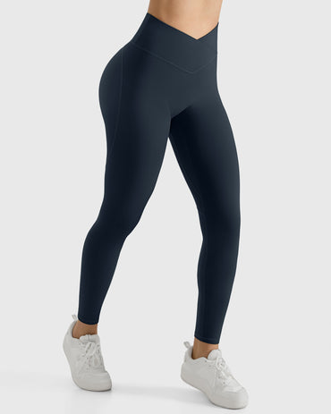 Women V Cross Waist Butt Lifting Leggings with Pockets High Waist Yoga Pants Workout Running Gym Fitness Sports Leggings Female