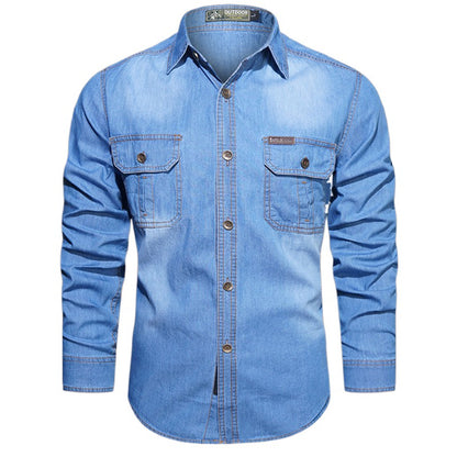 Men's Spring Denim Thin Shirt Soft Cotton Slim Fit Jeans Cowboy Streetwear Male Autumn Long Sleeve Shirts Plus Size 5XL