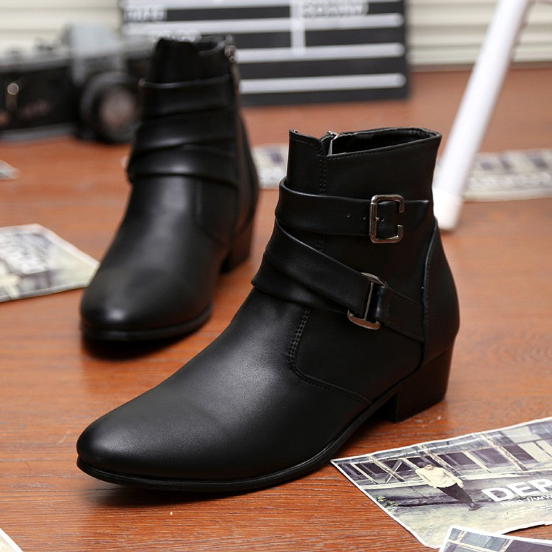 Hot Sale Luxury Chelsea Boots Men Pointed -toe Mens White Boots Black British Style High-heel Men Dress Boots Design Ankle Boot