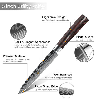 ZENG 3pcs Hot Sale Kitchen knife Stainless Steel 8inch Chef Knife,Santoku Knife, 6inch Utility Knife Kitchen Convenience Set