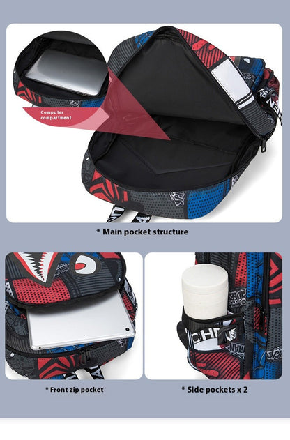 Mochila Escolar para Meninos com Estampa de Tubarão para Crianças, Mochilas de Viagem