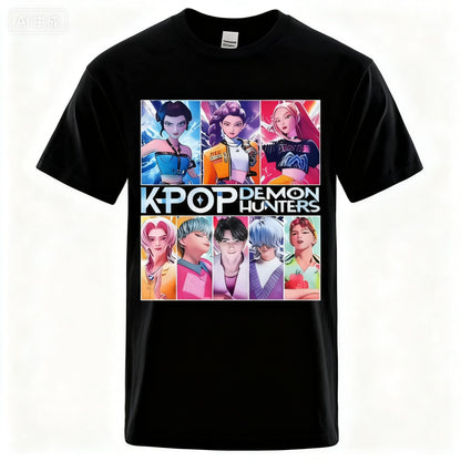 2025 Summer Men Clothes KPop Demon Hunters Saja Boys Soft  100% Pure Cotton Printed T-shirt Cool Cosplay Costume Oversize Y2k