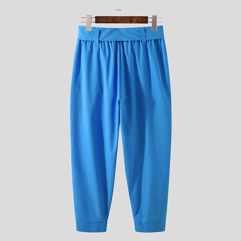 Men's Baggy Pants Casual Streetwear Belt High Quality Pure Color Joggers Fashion Harem Pants 2023 S-3XL