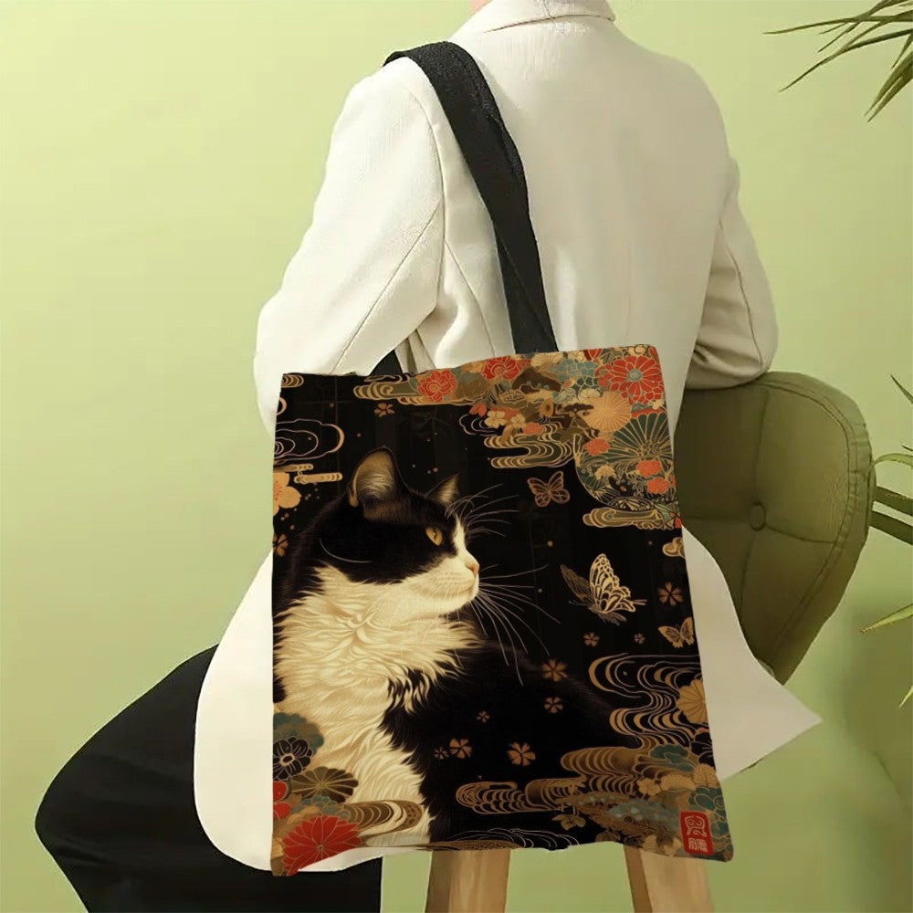 Butterfly Cat Pattern Bag High-Definition Digital Printed Shopping Bag Environmentally Friendly And Portable Linen Bag 7.2