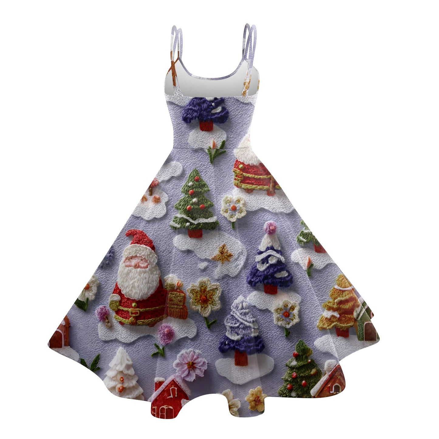High Quality Cute Women's Casual Fashion Round Neck Christmas Print Mid-Length Dress Pretty Sweet Christmas Suspender Dress