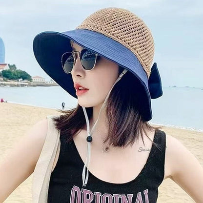 Summer Women Bucket Hat Anti-UV Sun Hats Soft Portable Wide Brim Outdoor Beach Hat Panama Cap With Storage Bag