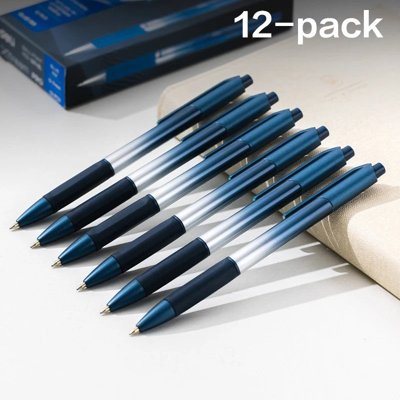 DELI Smooth Writing Ballpoint Pens 0.7mm Black and Blue Ink Pens 12PCS Pack of Retractable Ballpoint Pens for Office School Home