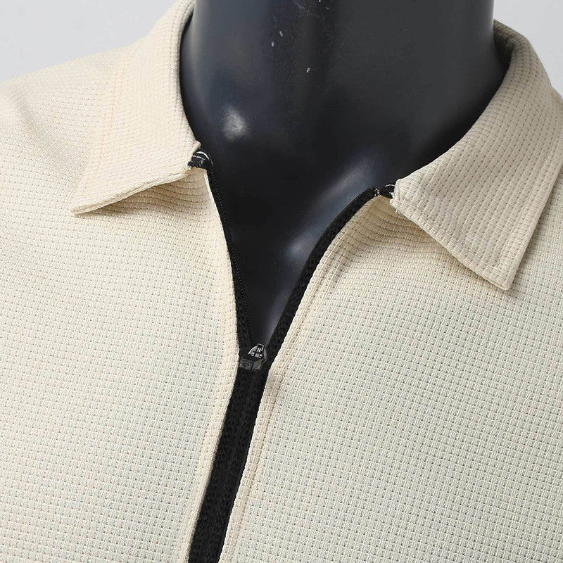 2024Summer Popular Waffle Outdoor Polo Collar Jacket Men's Coat Nick Garment Casual Sports Zipper Cardigan Long Sleeve Coat