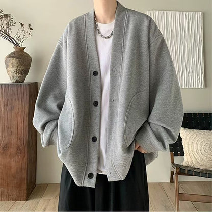 V-neck Knitted Jacket for Men 2025 New Autumn Jacket Trendy Brand Relaxed Style