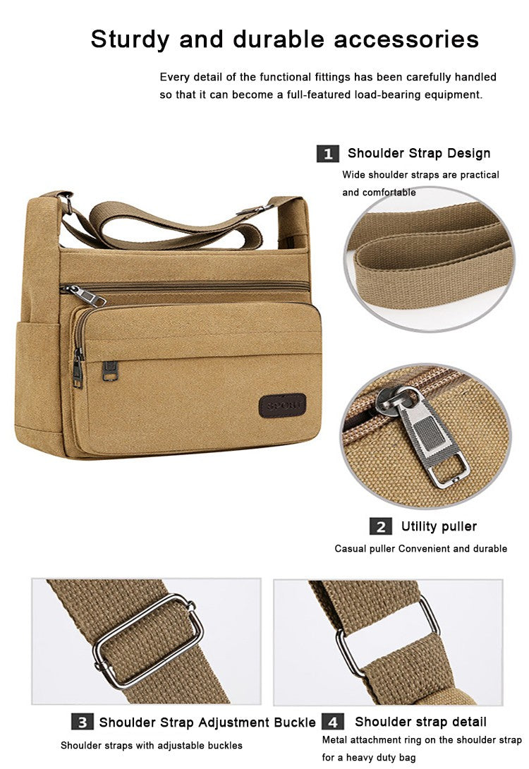 Men's Canvas Messenger Bag Single Shoulder High Quality Crossbody Bag Messenger Bag Commuter Travel Daily Use With Compartment