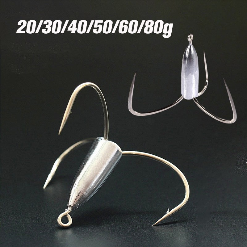 Anzóis de Pesca Triplos Prateados de Aço Carbono com Farpa 20g/30g/40g/50g/60g/80g Agulha de Pesca Acessórios de Pesca