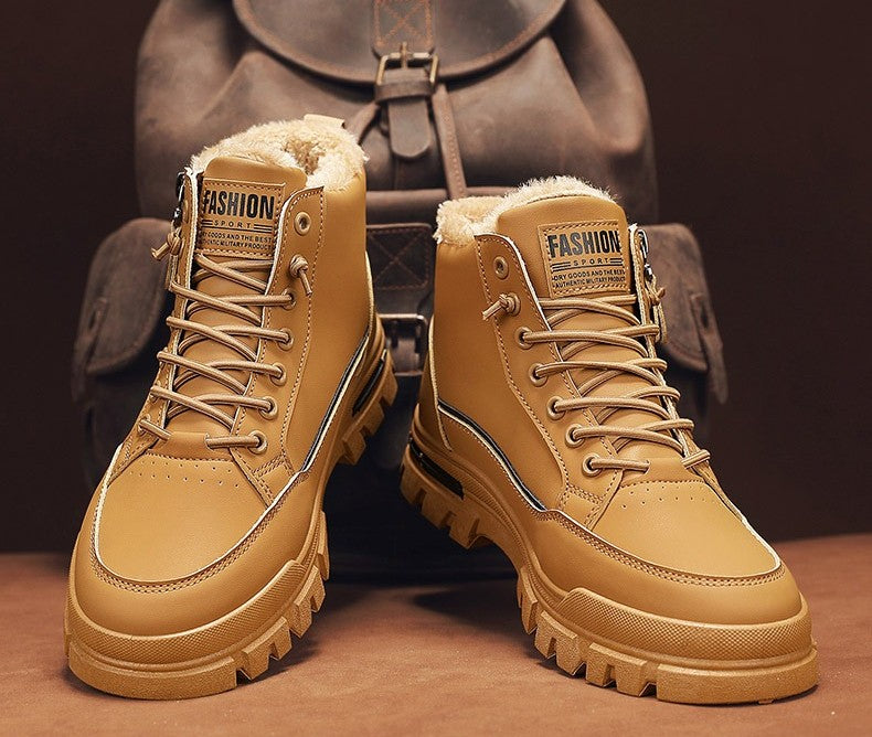 New winter plush  thick warm men's cotton shoes trendy outdoor high top male snow boots