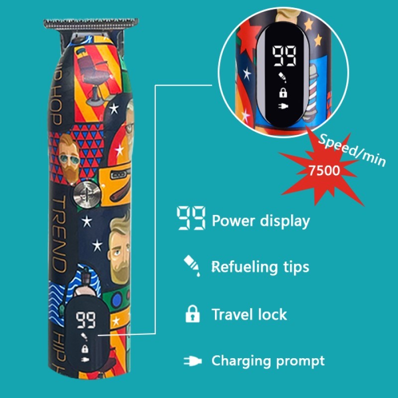 Professional Barber Hair Clipper Rechargeable Graffiti Electric Finish Cutting Machine Beard Trimmer Shaver Cordless Work