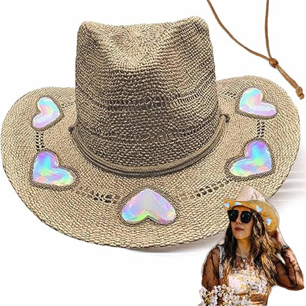 Straw Beach Sun Hat for Women Girls Shapeable Cowgirl Hat Vintage Summer Woven Sun Hat for Summer Vacation