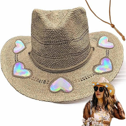 Straw Western Cowboy Hat for Women Shapeable Cowgirl Hat Vintage Summer Woven Sun Hat for Music Festival Party Beach
