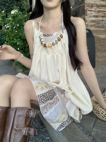 Vacation Mode Floral Slip Dress Women Mixed Print Layering Piece Slender Silhouette Destination Dress Coastal Grandmother Style