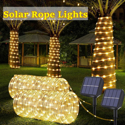 LED Solar Strip Rope Tube Fairy Light Solar Powered Garland String Light Christmas Decor for Outdoor Garden Lawn Tree Yard Fence
