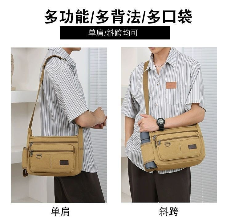 Men's Canvas Messenger Bag Single Shoulder High Quality Crossbody Bag Messenger Bag Commuter Travel Daily Use With Compartment