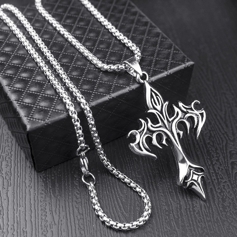 Colar com Pingente de Cruz Chamejante de Hip Hop, Aço Inoxidável, Joia Minimalista para Homens, Retrô, Moda Unissex, Presente para Casal, Acessórios