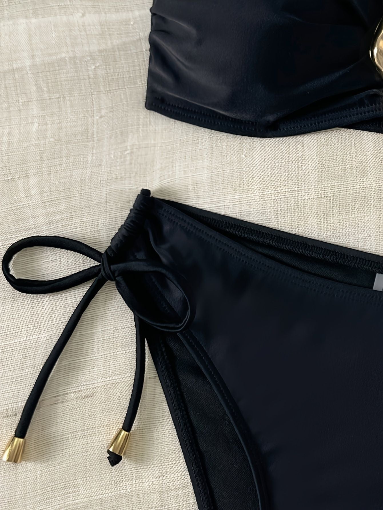 European and American sexy simple solid color fashion bikini set, side tie with metal accessorie