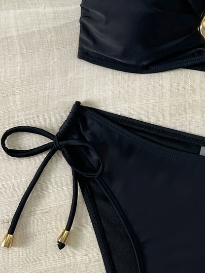 European and American sexy simple solid color fashion bikini set, side tie with metal accessorie