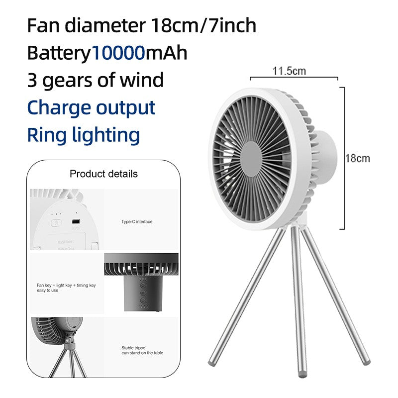 10000mAh 4000mAh Camping Fan Rechargeable Desktop Portable Circulator Wireless Ceiling Electric Fan with Power Bank LED Lighting