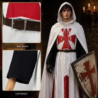 HOLOUN Medieval Knights Templar Cosplay Costume Halloween Convention Christmas Cape Top Belt