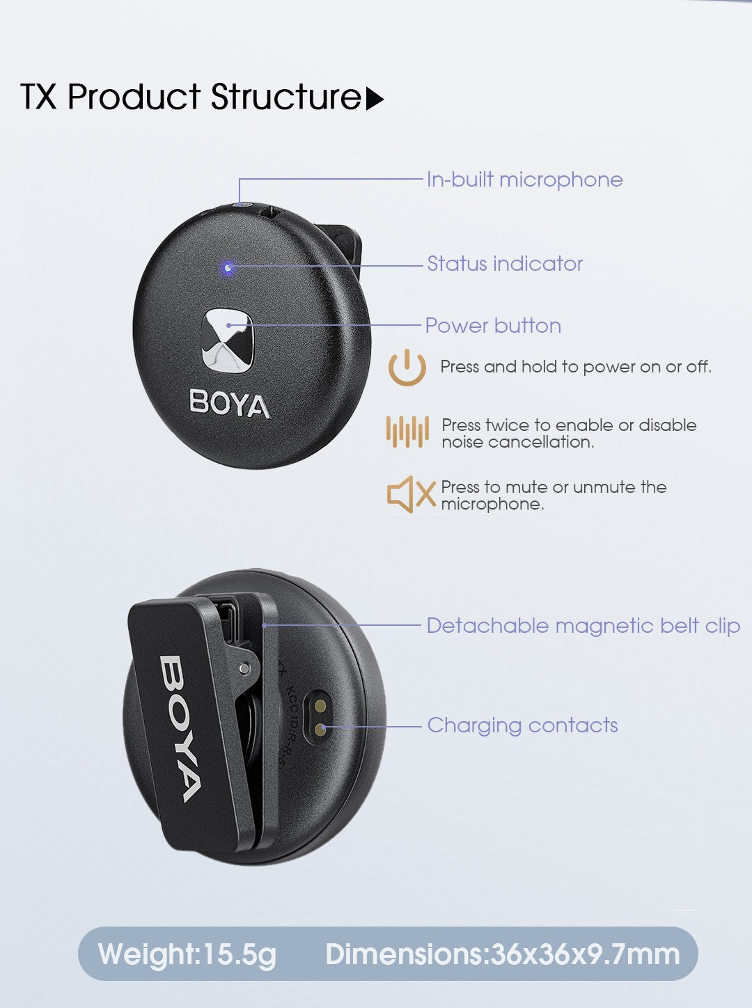 Microfone de lapela sem fio BOYA Omic Condensador para iPhone iPad Android Smartphone Vídeo Transmissão ao vivo Vlog