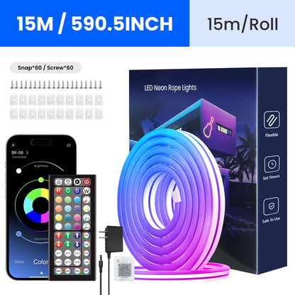 Neon LED Rope Lights,  LED Lights For Bedroom Flexible LED Light Strip With Remote And APP Control RGB Lighting Strip