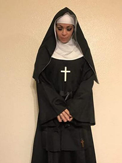 Nun Dress Halloween Costume for Women Scary Cosplay Mary Priest Dresses