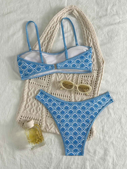 Sexy Bandeau Bikini 2025 Women Green Floral Pleate Push Up Padded Thong Swimsuit Summer Bathing Suit Two Piece Swimwear Biquini