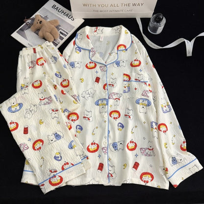 Harajuku Style Kawaii Sweet Loungewear 2 PC Set Line Star Dog Print Cute Casual Women's Pajamas Autumn Long New Fashion Homewear