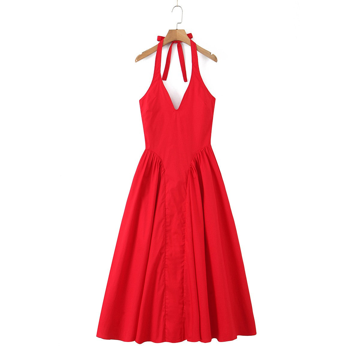 YENKYE Sexy Backless Green Elegant Halter Dress For Women Low Waist A-line Midi