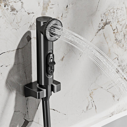 Luxury black brass wall mounted thermostatic bathroom faucet with LED digital display design, embedded hot and cold bathtub Tap