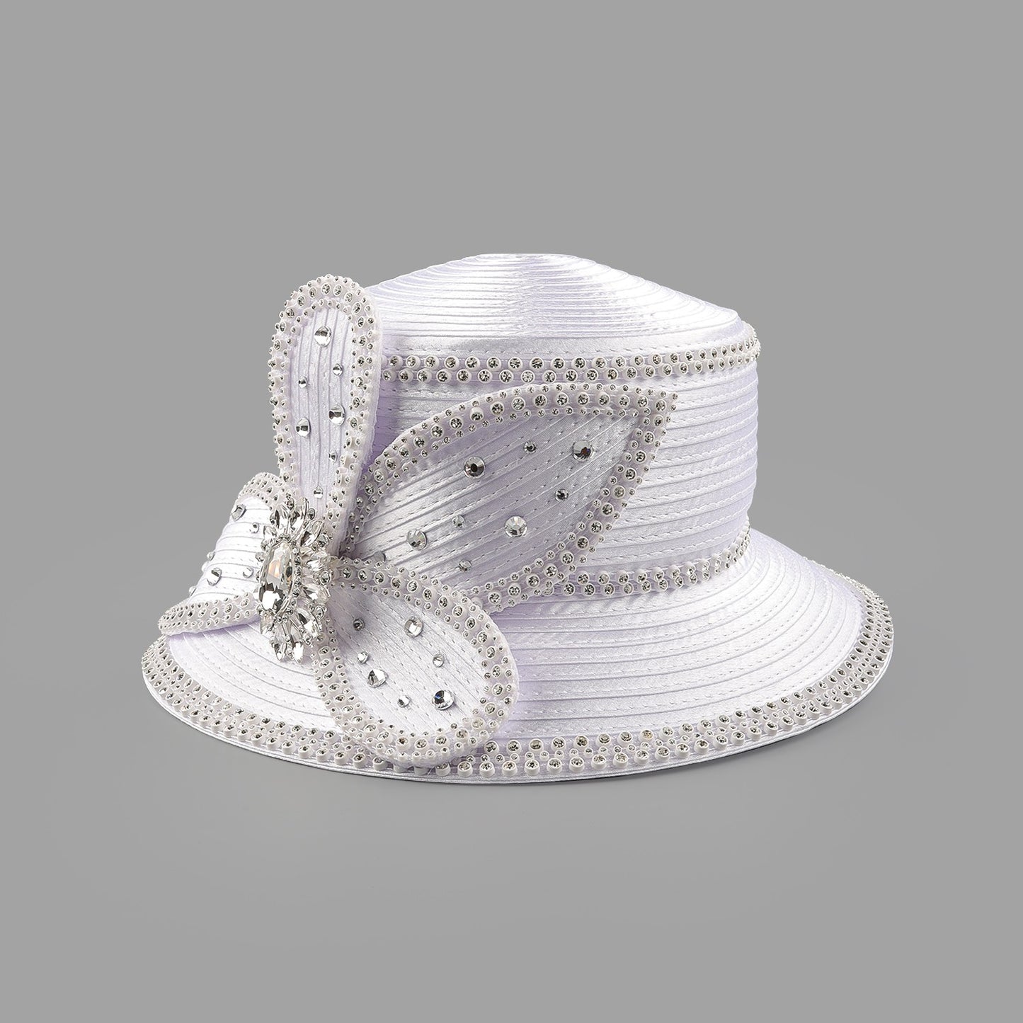 Deluxe New White Church Hat Party Banquet Satin Cloth Photography Hats Premium Chains Formal Hat Flower Top Cap For Women Ladies