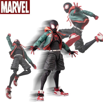 Bonecos de Ação Homem-Aranha Miles Morales 15cm Multi-Acessórios Super Herói Spiderman Estátuas Móveis Modelo Enfeites Colecionáveis