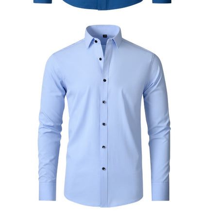 Plus Size 7XL 6XL High Elasticity Seamless Spandex Shirt Men Long Sleeve Slim Fit Casual Solid Color Social Formal Dress Shirts