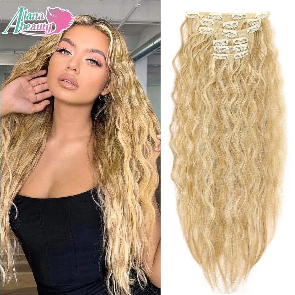 Alana 28 polegadas Sintético Longo Água Encaracolado Clip Em Apliques Extensões de Cabelo Crespo Cacheado Clip-in Cabelo Fibra Orgânica Resistente ao Calor