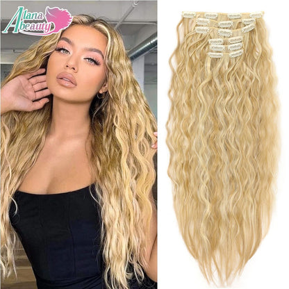 Alana 28 polegadas Sintético Longo Água Encaracolado Clip Em Apliques Extensões de Cabelo Crespo Cacheado Clip-in Cabelo Fibra Orgânica Resistente ao Calor