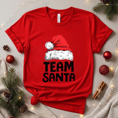 Women's Casual Short Sleeve T-Shirt with Christmas Team Santa Print T-Shirts Round Neck Christmas Party Wear Women's Clothing