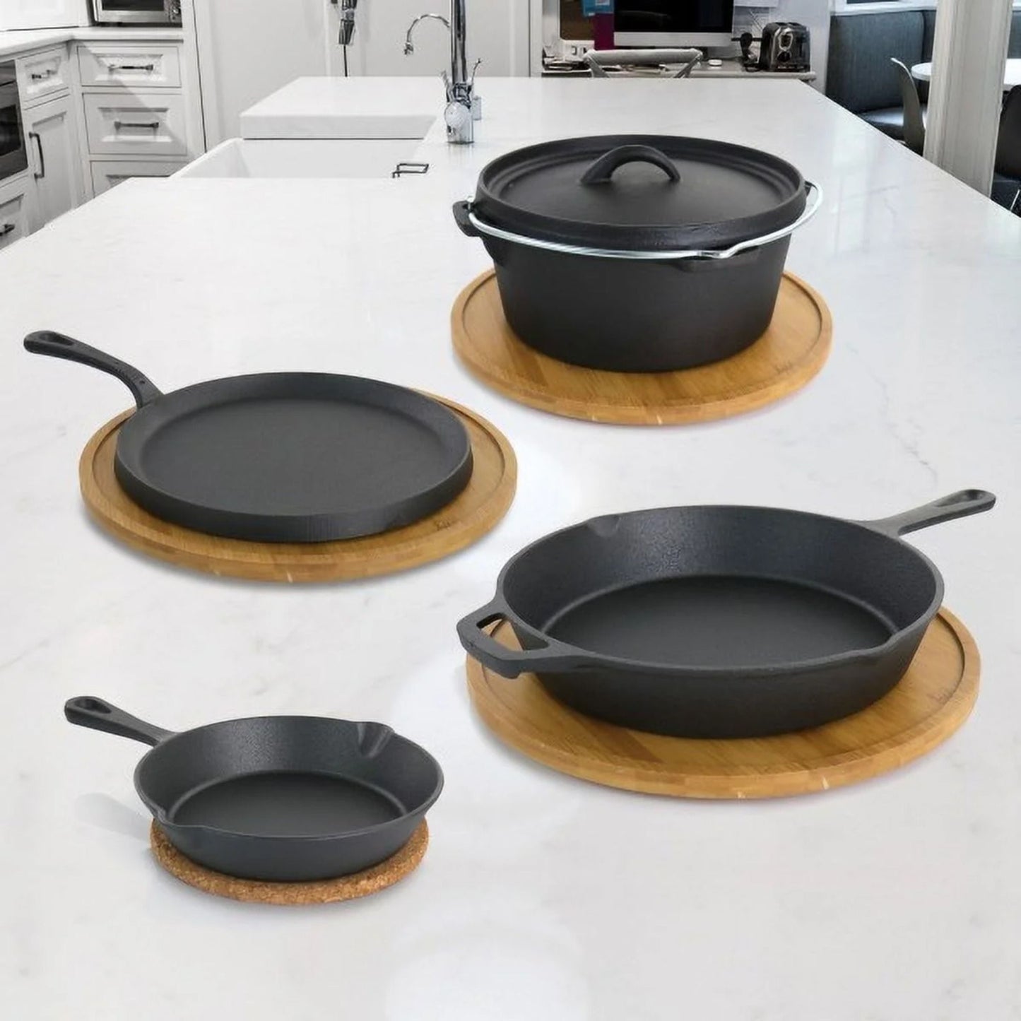 Pre-Seasoned Cast Iron 5-Piece Kitchen Cookware Set, Pots and Pans,Versatile Use
