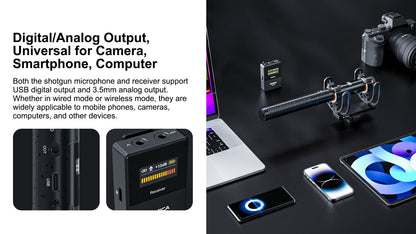Comica VM30 2.4G Microfone Shotgun Sem Fio Supercardioide Microfone On-camera com Controle de Ganho para Câmera, Smartphone, Computador