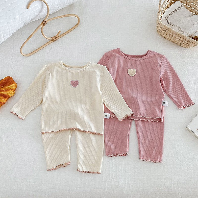 Cute Lovely Girls 2025 Autumn Pajama Set Korean Style Homewear 2 Piece Outfit Warm Long Sleeve Kids Sleepwear
